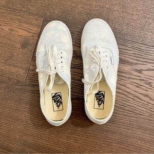 Blue and White Lace Up Low Top Vans, Size 9.5